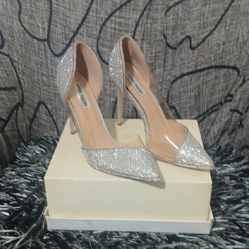 Silver Crystal Pointed-Toe Stiletto Pumps - Women